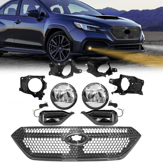 Solid Spare Girlle & Fog lights W/Cover Bracket & Double Lights LED For 2022-2023 Subaru WRX