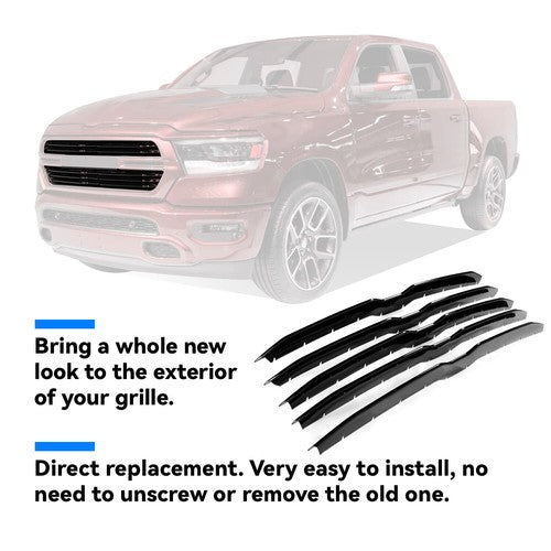 Solid Spare Gloss Black Grille Cover Insert Grill Overlay Trim For 2019-2023 Dodge Ram 1500
