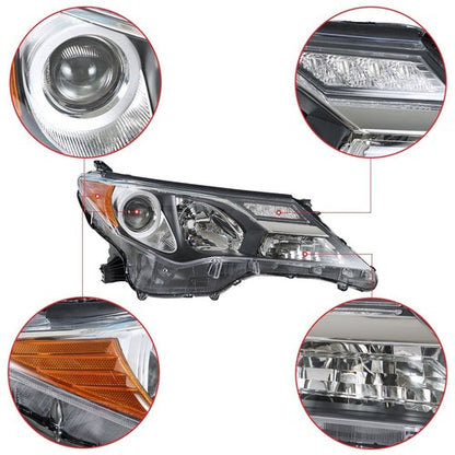 Solid Spare Headlight Assembly Projector RH+LH For Toyota RAV4 2013-2015 Black Halogen Clear