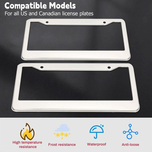 Solid Spare 2PCS Chrome Stainless Steel Metal License Plate Frame Tag Cover With Screw Caps