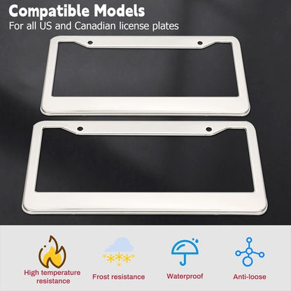 Solid Spare 2PCS Chrome Stainless Steel Metal License Plate Frame Tag Cover With Screw Caps