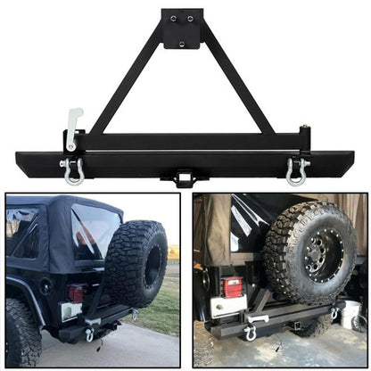 Solid Spare Rear Bumper with Tire Carrier & D-Ring Fit for 87-96 YJ & 97-06 TJ Jeep Wrangler