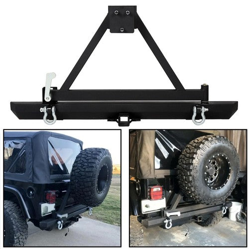 Solid Spare Rear Bumper with Tire Carrier & D-Ring Fit for 87-96 YJ & 97-06 TJ Jeep Wrangler