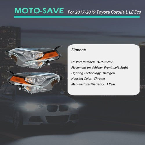 Solid Spare LH+RH Headlight For Toyota Corolla L LE 2017-2019 Headlamps Clear Chrome Lens