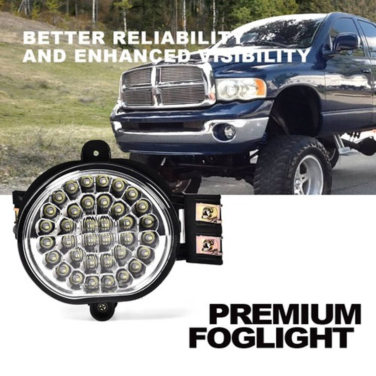 Solid Spare White Fit For 2002-2009 Dodge Ram 1500/2500/3500 Full LED Fog Lights Left+Right