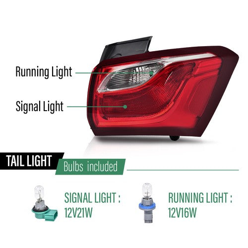 Solid Spare Fit For 18-20 Chevrolet Equinox Halogen Tail Light Brake Lamp Outer Right Side