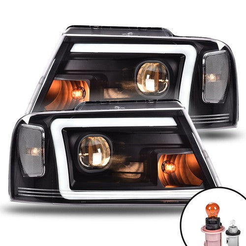 Solid Spare LED DRL Projector Headlights Black Fit For 2004-2008 Ford F-150/Lincoln Mark LT