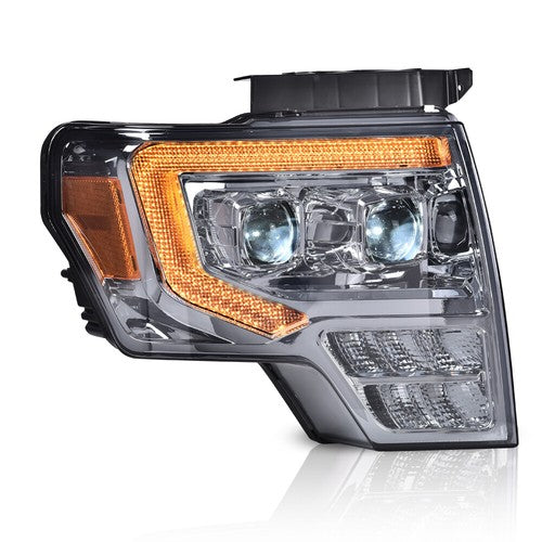 Solid Spare Fit For 2009-2014 Ford F-150 Smoke Lens Dual LED Projector Headlights Left+Right