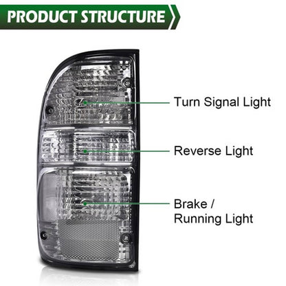 Solid Spare Fit For 01-04 Toyota Tacoma Smoke Tail Lights Brake Lamps Assembly w/ Bulbs