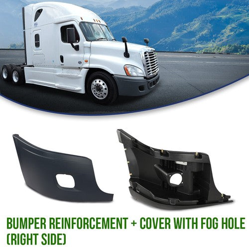 Solid Spare Fit For 08-17 Freightliner Bumper Right Reinforcement & Cover W/ Fog Hole
