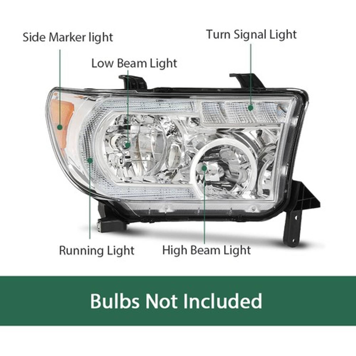Solid Spare Fit For 07-13 Toyota Tundra 08-17 Sequoia Clear Lens Chrome LED Tube Headlights