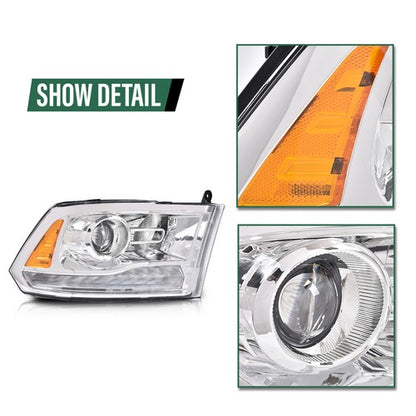 Solid Spare LED DRL Projector Headlights w/ Harness Fit For 09-18 Ram 1500 2500 3500 Clear
