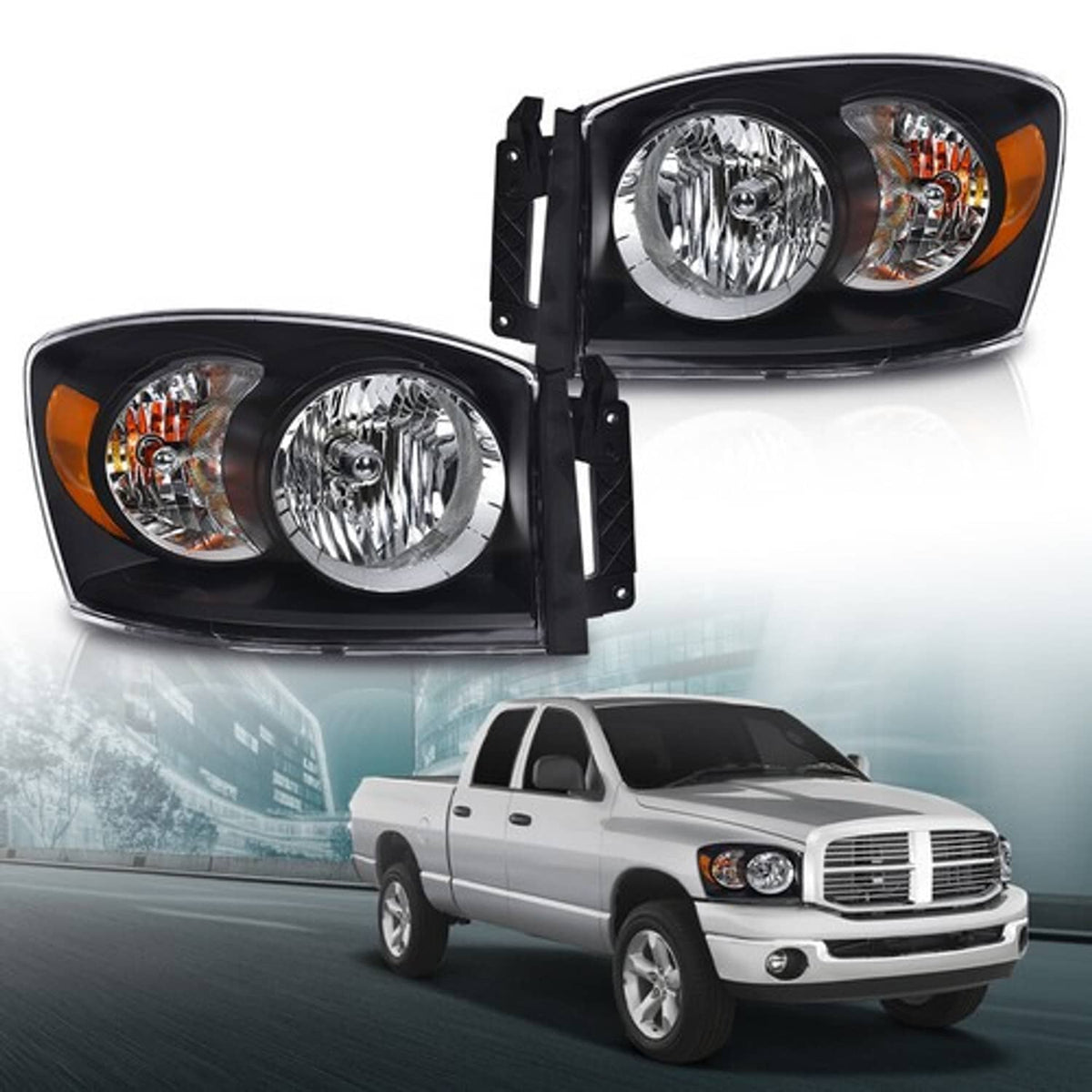 Solid Spare Fit For 06-08 Dodge Ram 1500/2006-2009 Ram 2500 3500 Clear Black Headlights