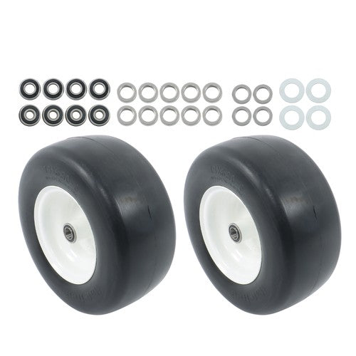 Solid Spare 13in x6.5-6 Solid Lawn Mower Tires & Wheel Smooth Flat White Rims 2 PCS
