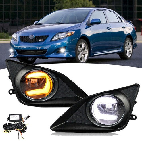For 2009 2010 Toyota Corolla LED Fog Lights DRL Clear Lens Turn Signal w/Wiring