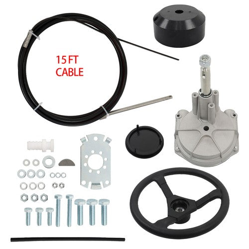 Solid Spare 15 FT Boat Rotary Steering System Outboard Kit Marine W/ 12.4" Wheel SS13715 New