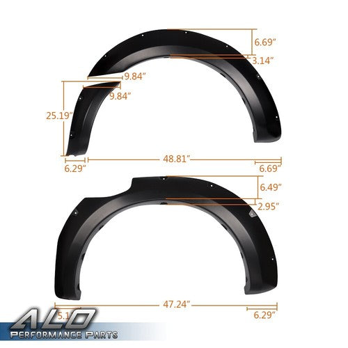 Solid Spare FIT FOR 11-18 FORD RANGER T6 POCKET STYLE FENDER FLARES SMOOTH BLACK 6Pcs
