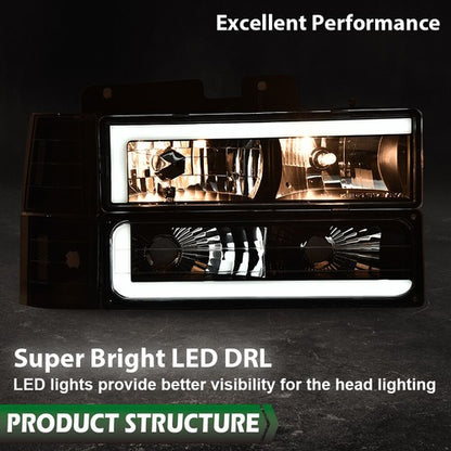Solid Spare Clear Black LED Tube Headlights Fit For 94-00 Chevy GMC C/K Suburban Blazer