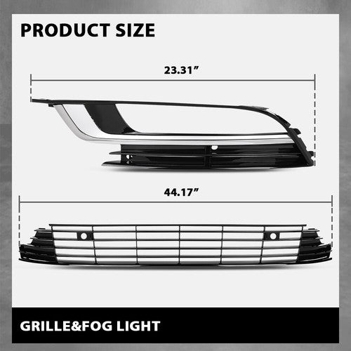 Solid Spare Fit For 2013-2017 Volkswagen CC Front Bumper Lower Grille+Fog Lights Assembly