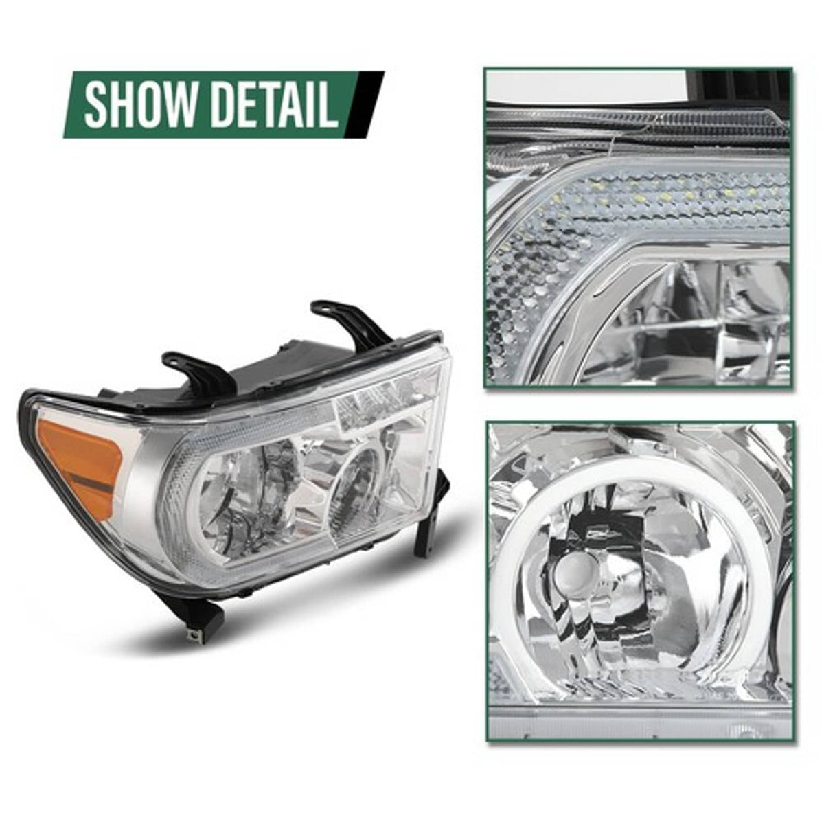 Solid Spare Fit For 07-13 Toyota Tundra 08-17 Sequoia Clear Lens Chrome LED Tube Headlights