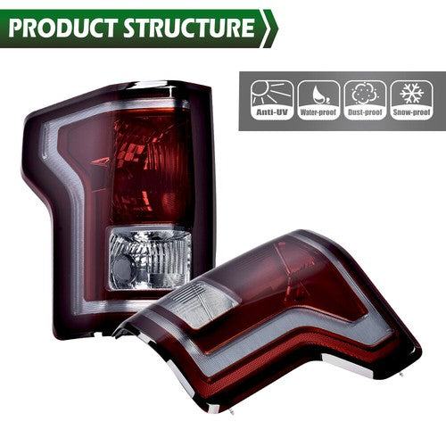 Solid Spare Rear Tail Lights Brake Lamps Left+Right Side Fit For 2015-2017 Ford F-150 Smoke