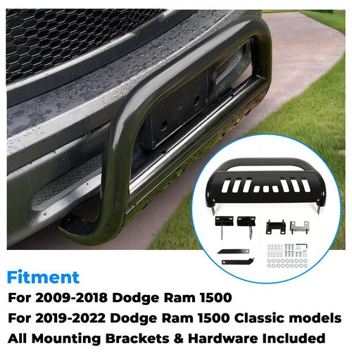 Solid Spare For 2009-2023 Dodge Ram 1500 Brush Bull Bar Push Front Bumper Grille Guard