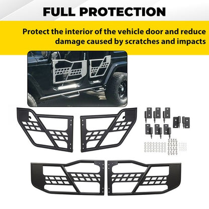 Solid Spare For Jeep Wrangler JK 07-18 4DR Textured Tube Safari Tubular Doors Front & Rear