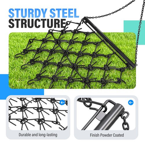 Solid Spare Steel Drag Harrow 4X4FT Heavy Duty Chain For ATV UTV Tractor Leveling Grading