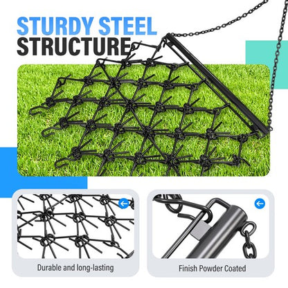 Solid Spare Steel Drag Harrow 4X4FT Heavy Duty Chain For ATV UTV Tractor Leveling Grading