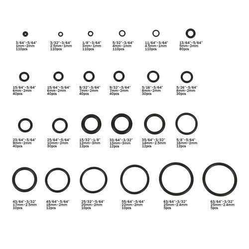 Solid Spare 1020 Pcs O-Ring Kit 20 Sizes Nitrile Rubber Assortment Set, Oil & Heat Resistant