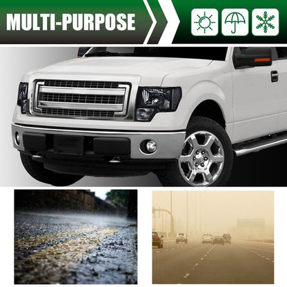 Solid Spare Fit For 2009-2014 Ford F150 F-150 Pickup Smoke Lens Black Headlights Lamps