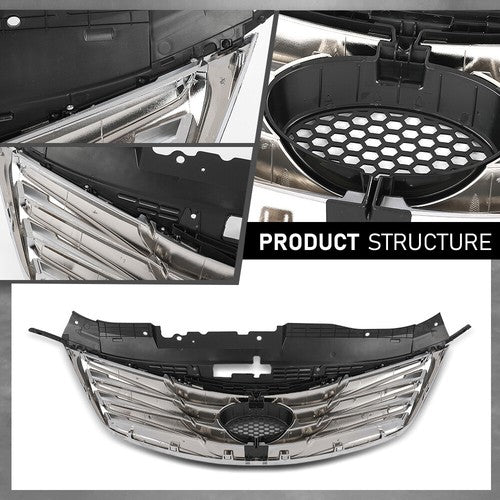 Solid Spare Fit For 12-14 Hyundai Azera Front Bumper Upper Grille Grill Black & Chrome
