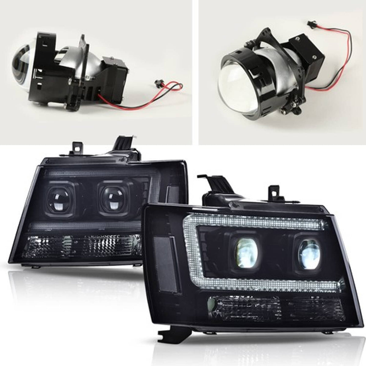 Solid Spare Dual LED Projector Headlights Smoke/Black Fit For 07-14 Avalanche Tahoe Suburban