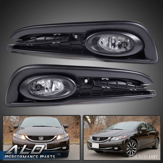Solid Spare Fit For 2013-2015 Honda Civic Sedan Front Bumper Fog Lights Lamps w/ Wiring
