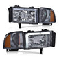Solid Spare Fit For 1994-2002 Dodge Ram 1500 2500 3500 Smoke/Amber LED Tube Headlights