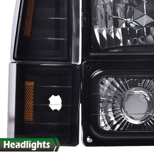 Solid Spare Fit For 1994-1998 GMC C10 C/K Sierra Suburban Yukon Smoked Lens Headlights