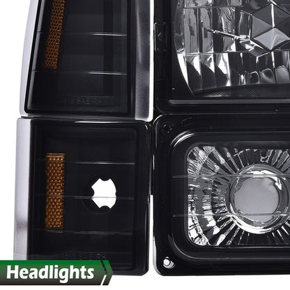 Solid Spare Fit For 1994-1998 GMC C10 C/K Sierra Suburban Yukon Smoked Lens Headlights