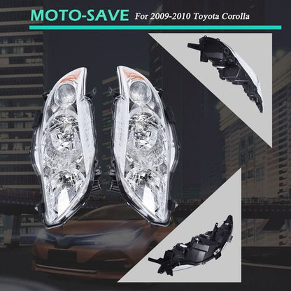 Solid Spare Front Headlight Assembly For Toyota Corolla 2009-2010 LH + RH Pair Clear Lens