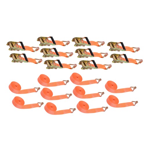 Solid Spare 10 Pack 1.5" x 20' 4000lbs Ratchet Straps W/ J Hook Heavy Duty Orange Tie Downs
