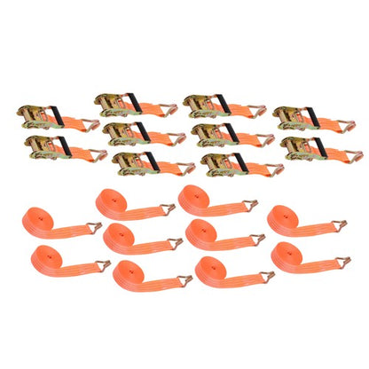Solid Spare 10 Pack 1.5" x 20' 4000lbs Ratchet Straps W/ J Hook Heavy Duty Orange Tie Downs