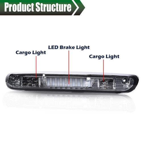 Solid Spare Fit For 2007-2014 Silverado Sierra Smoke/Chrome LED Third Brake Light Cargo Lamp