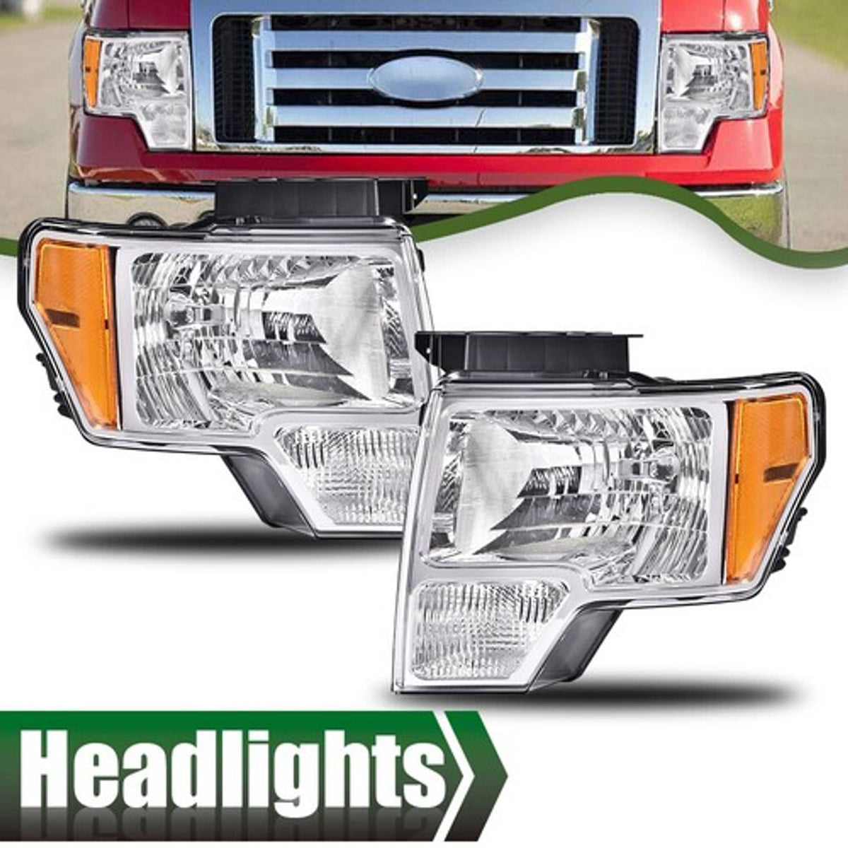 Solid Spare Pair Fit For 2009-2014 Ford F150 Headlights Headlamps Amber Corner Left+Right