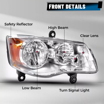 Solid Spare Passenger Side For 08-16 Chrysler Town & Country 11-20 Grand Caravan Headlight