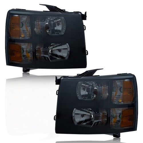 Solid Spare Fit For 07-14 Chevy Silverado 1500 2500 3500 Smoke Lens Black Headlights