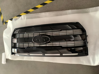 Front Upper Grill Grille Gloss Black For 2015 2016 2017 Ford F-150 W/O Camera