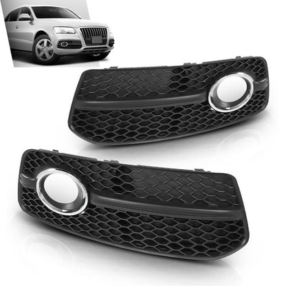 Solid Spare For 2009-2012 Audi Q5 Black Front Fog Light Cover Grill W/Chrome W/S-Line Pkg