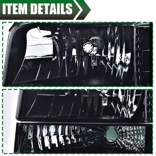 Solid Spare Smoke Lens Chrome Headlights Bumper Lamps Fit For 92-96 F150 F250 F350 Bronco