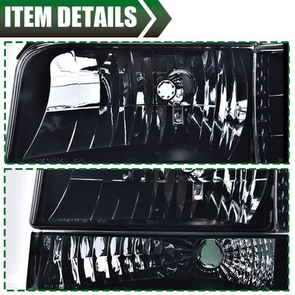 Solid Spare Smoke Lens Chrome Headlights Bumper Lamps Fit For 92-96 F150 F250 F350 Bronco