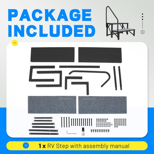 Solid Spare 2 Steps Ladder RV Step 660Lbs w/Handrail For Trailer Travel Camper Home Stairs