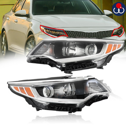 Right+Left Halogen Headlight For 2016-2018 Kia Optima w/o LED DRL Chrome Housing